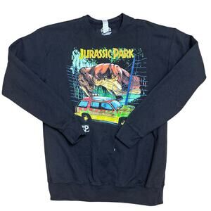 VINTAGE STYLE JURASSIC WORLD PARK PULLOVER SWEATER S SMALL BLACK DINOSAUR TREX